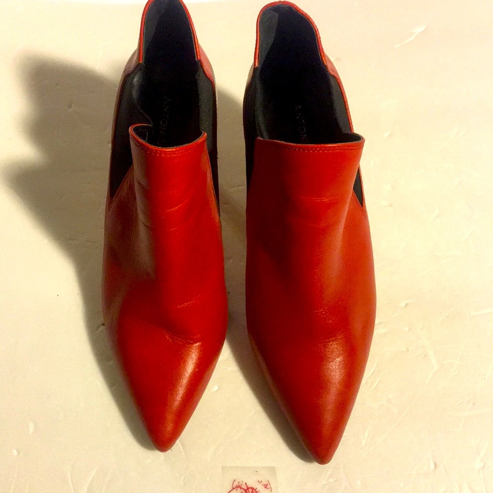 ANTONIO MELANI RED LARA LEATHER BOOTIE HEEL